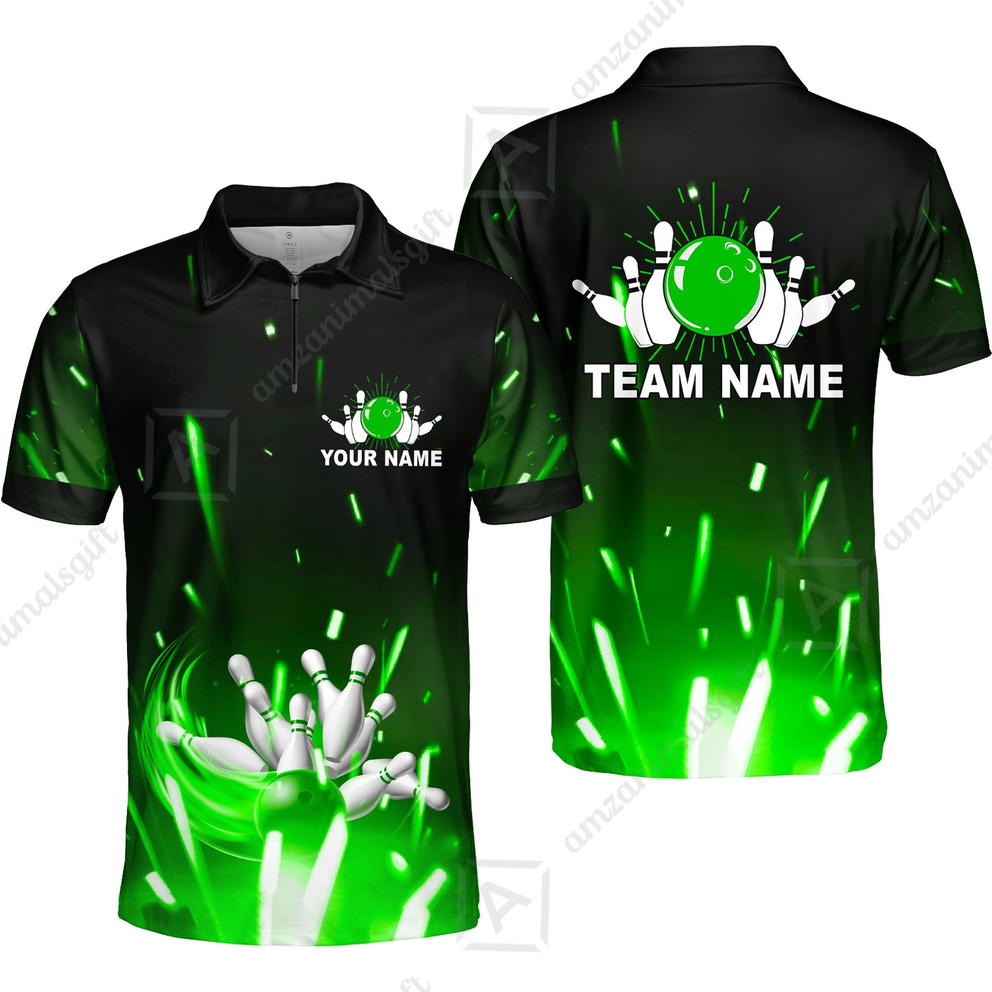 Custom Bowling Team Jerseys Polo Shirts, Bowling uniforms Flame Bowling Ball And Pins Short Sleeve Polo For Men Women Bowlers