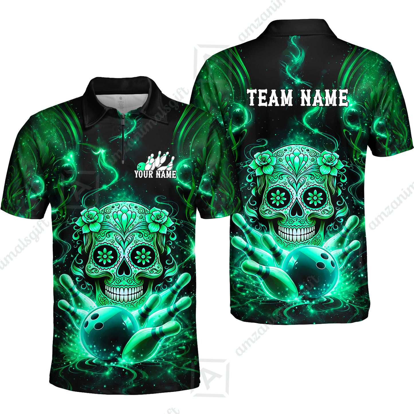 Customized Darts Team Jersey, Sugar Skull Bowler, Personalized Polo Shirt For Players With Name & Team Name