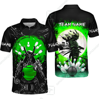 Custom Bowling Team Jerseys Polo Shirts, Bowling uniforms Ball And Pins Samurai Multicolor Options Personalized Name And Team Name