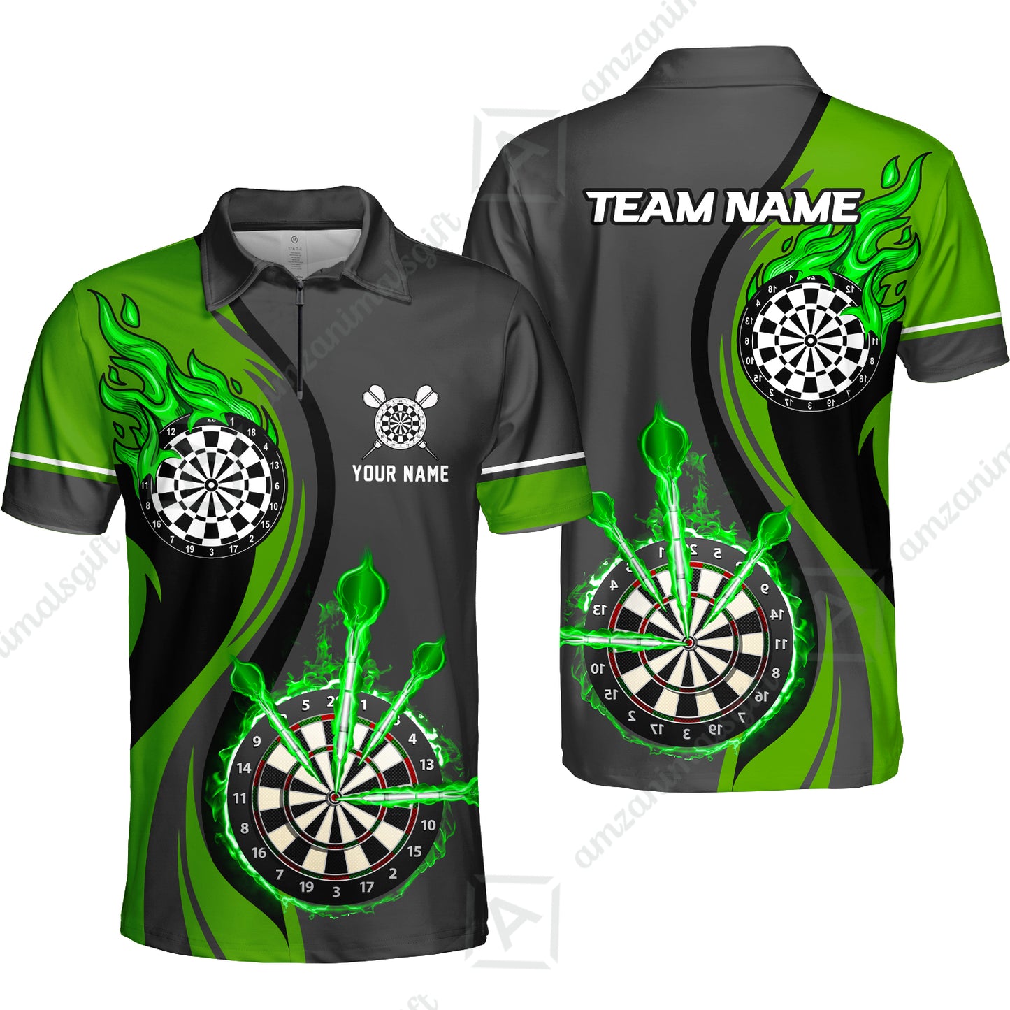 Custom Tailored Fire Flames Darts Team Jersey Polo Quarter-Zip Shirts, Customized Name Team Name Darts Team Jerseys Uniform