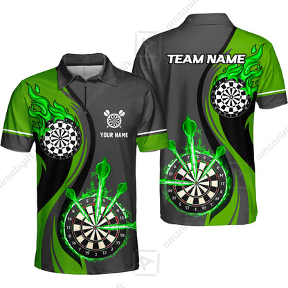 Custom Tailored Fire Flames Darts Team Jersey Polo Quarter-Zip Shirts, Customized Name Team Name Darts Team Jerseys Uniform