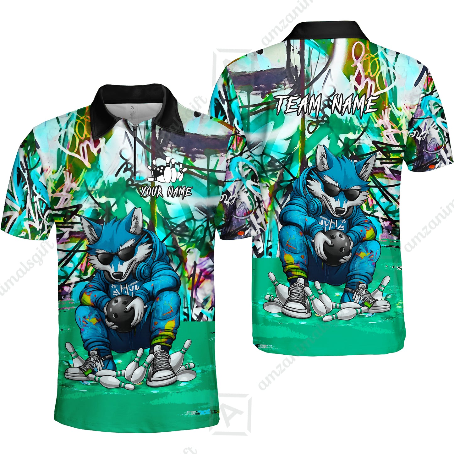 Custom Streetwear Wolf Bowling Jersey Polo Shirt, Custom Streetwear Wolf Bowling Jersey Team Shirt For Players With Name & Team Name