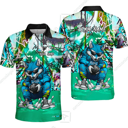 Custom Streetwear Wolf Bowling Jersey Polo Shirt, Custom Streetwear Wolf Bowling Jersey Team Shirt For Players With Name & Team Name