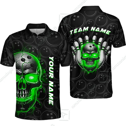 Customized Bowling Team Jersey Skull Flaming In Bowling Pattern Personalized Name Team Name Quarter-Zip Jerseys For Bowlers