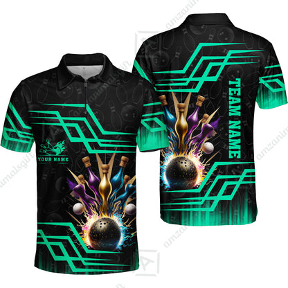 Customized Bowling Unisex Polo, Bowling And Pins Royal Multicolor Option Customized Name And Team Name For Bowling Team