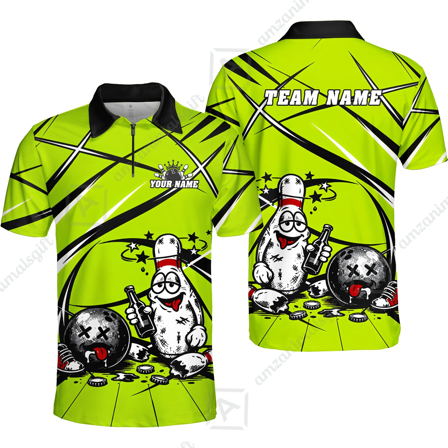 Custom Bowling Jersey Polo Shirt, Drunk Bowling Pin And Ball, Custom Bowling Jersey Team Shirt For Players With Name & Team Name