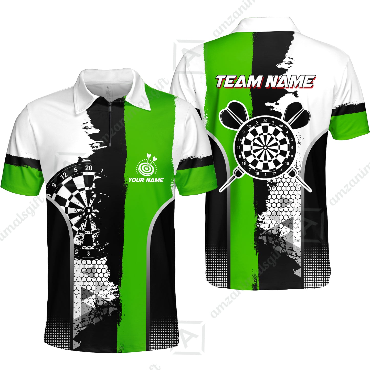 Custom Grunge Style Darts Team Jersey Polo Quarter-Zip Shirts, Custom Darts Team Jerseys Uniform, Personalized Name And Team Name