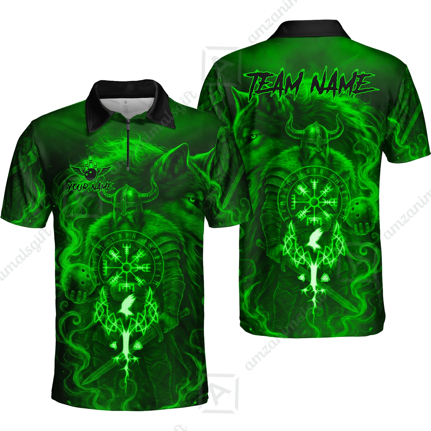 Customized Bowling Unisex Polo Shirt, Bowling Viking Man and Wolf, Bowling Uniform - Personalized Name And Team Name