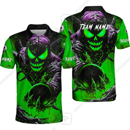 Custom Bowling Team Flat Neck Zip Jersey Shirt, Devil’s Strike Devil’s Strike Power Bowling Edition, Personalized Team Shirt with Custom Name
