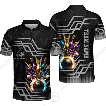 Customized Bowling Unisex Polo, Bowling And Pins Royal Multicolor Option Customized Name And Team Name For Bowling Team