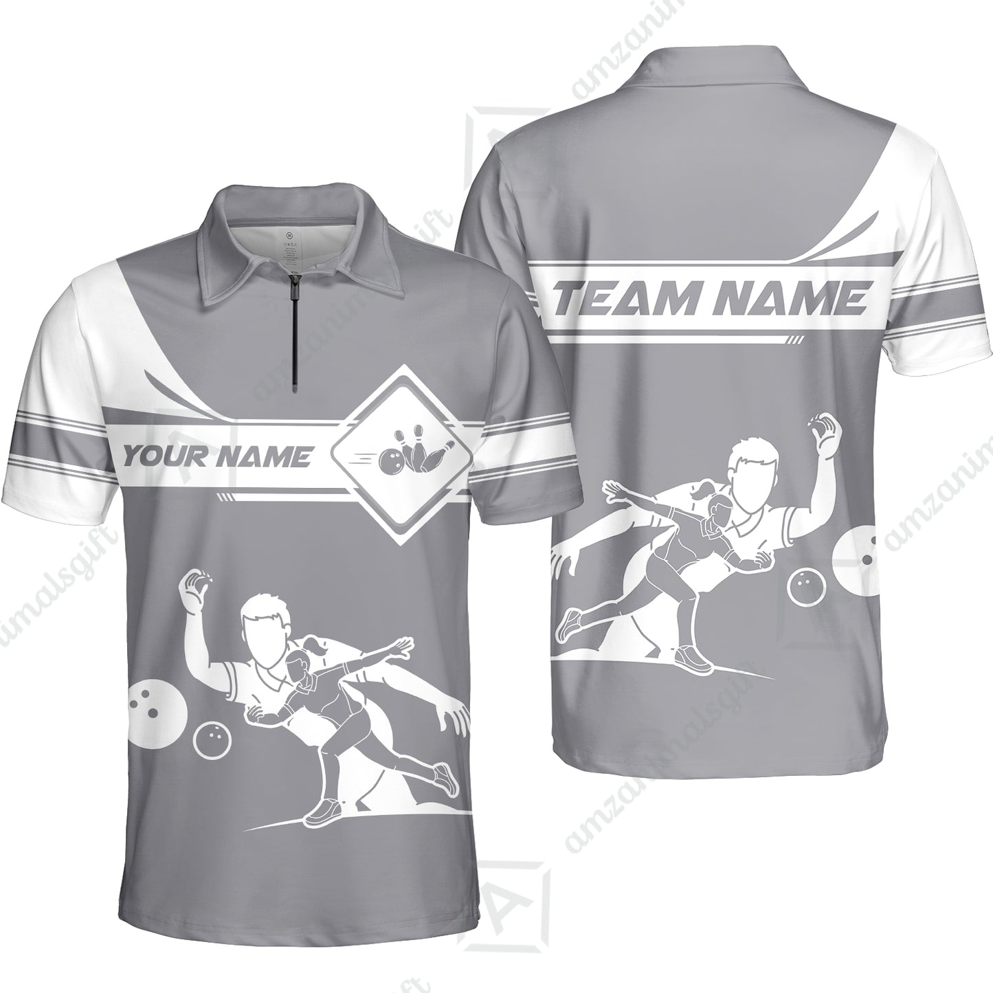 Customized Bowling Quarter-Zip Polo Shirt , Men And Women Playing Bowling Ball Quarter-Zip Polo Uniform Multicolor For Bowlers