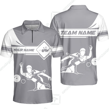Customized Bowling Quarter-Zip Polo Shirt , Men And Women Playing Bowling Ball Quarter-Zip Polo Uniform Multicolor For Bowlers