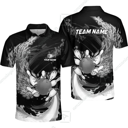 Personalized Bowling Team Quarter-Zip Polo Shirt Breath Of Flaming Bowling Ball & Pins Custom Name And Team Name For Bowlers
