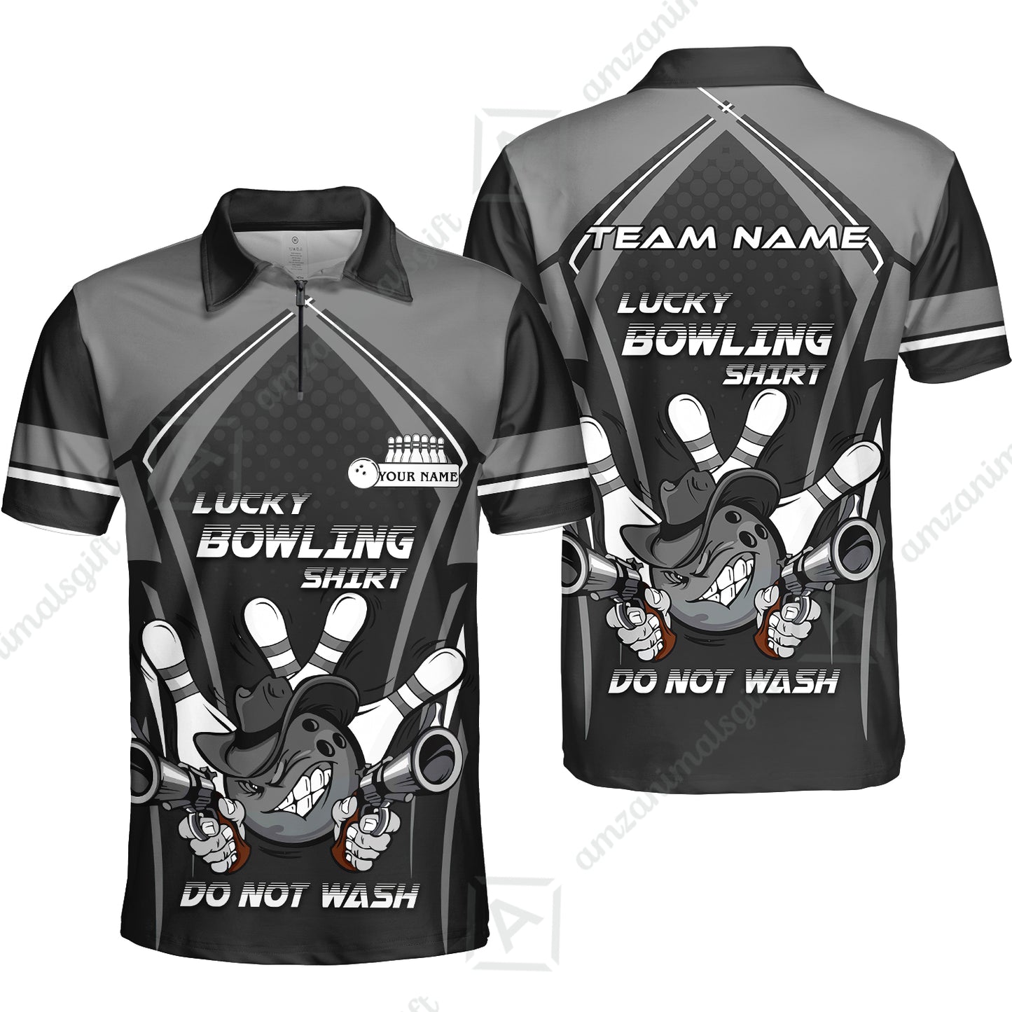 Customized Bowling Quarter-Zip Polo Shirt, Lucky Bowling Shirt Do Not Wash Bowling Ball Aiming Guns, Personalized Name Polo Shirt