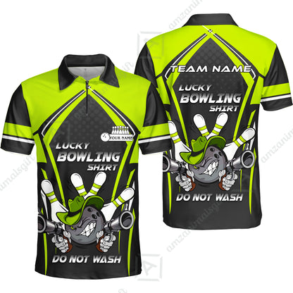 Customized Bowling Quarter-Zip Polo Shirt, Lucky Bowling Shirt Do Not Wash Bowling Ball Aiming Guns, Personalized Name Polo Shirt