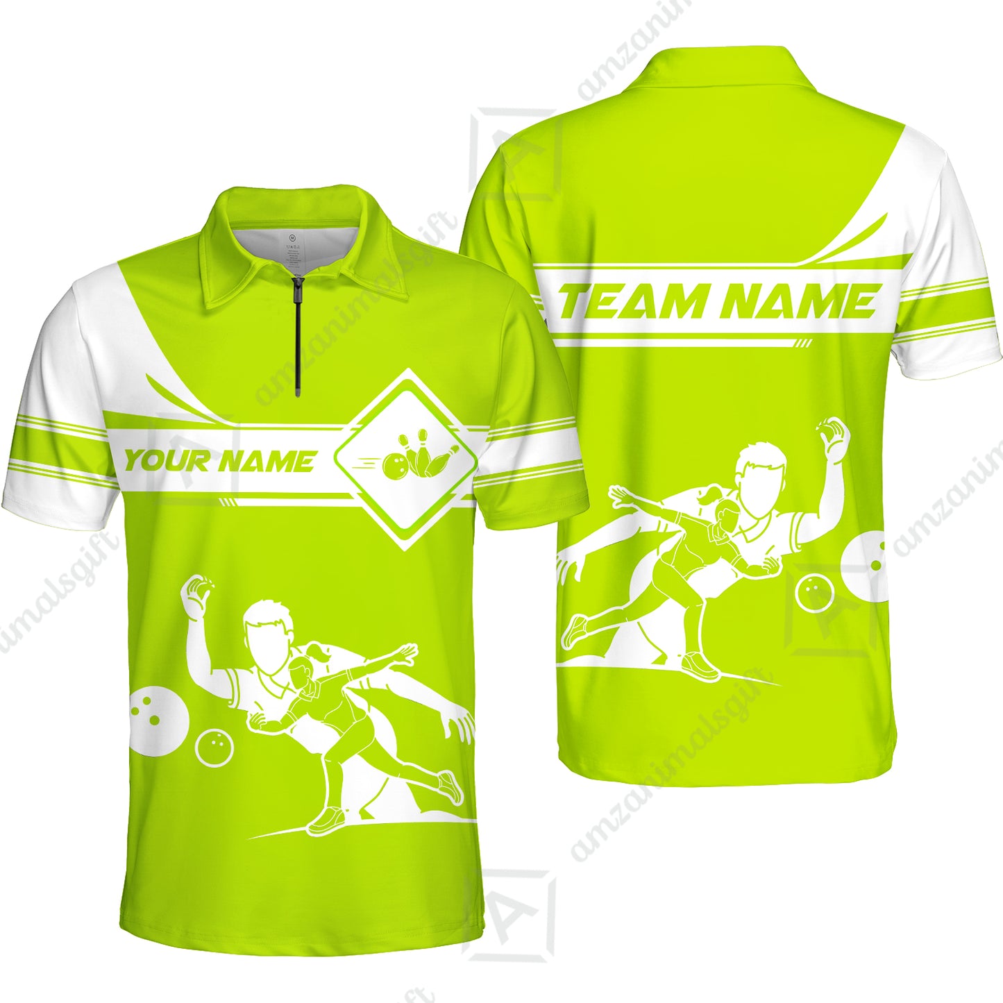 Customized Bowling Quarter-Zip Polo Shirt , Men And Women Playing Bowling Ball Quarter-Zip Polo Uniform Multicolor For Bowlers