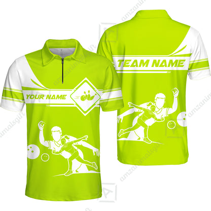 Customized Bowling Quarter-Zip Polo Shirt , Men And Women Playing Bowling Ball Quarter-Zip Polo Uniform Multicolor For Bowlers
