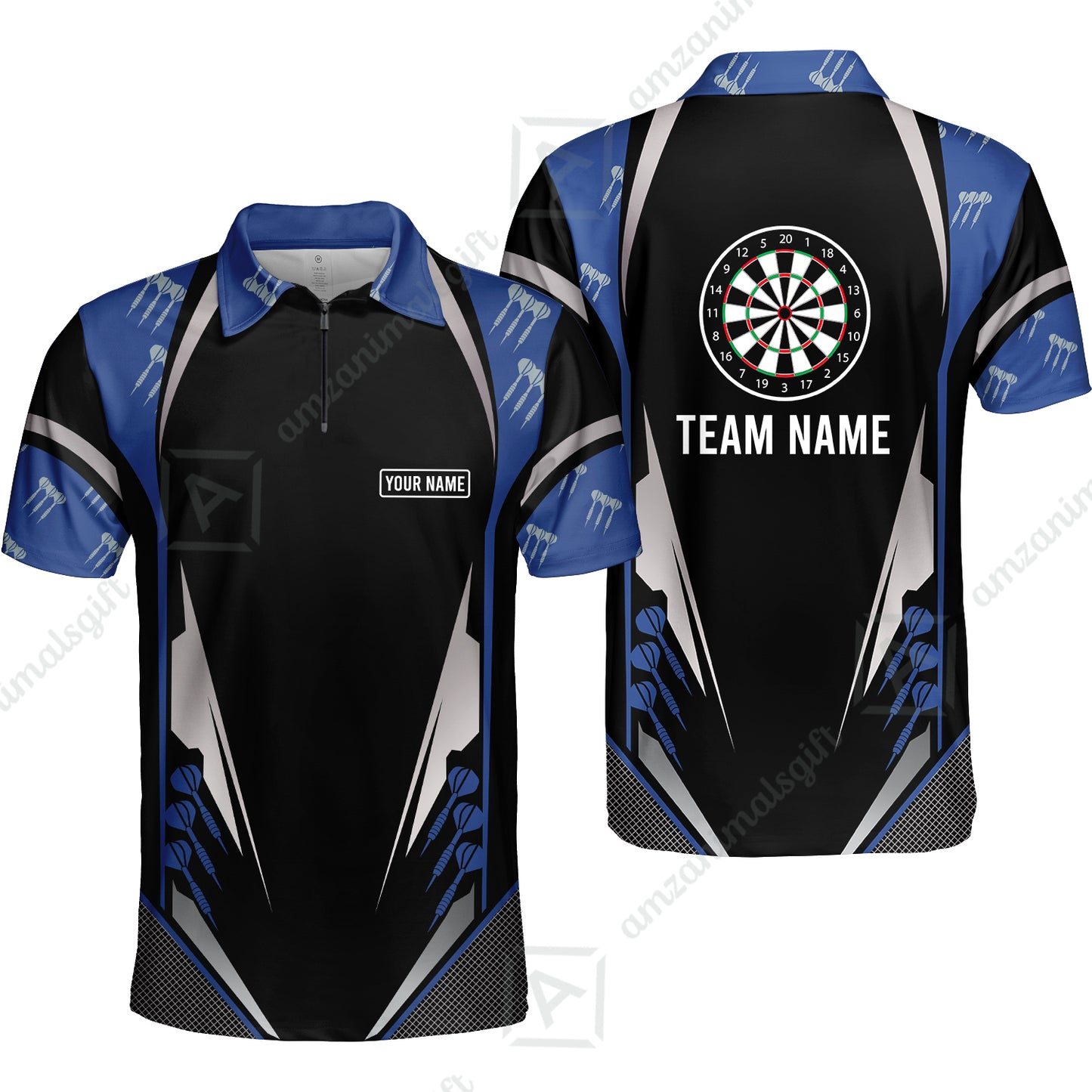 Customized Darts Team Quarter-Zip Polo Shirt, Dartboard Center Multicolor Option With Personalized Name And Team Name