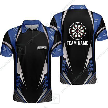 Customized Darts Team Quarter-Zip Polo Shirt, Dartboard Center Multicolor Option With Personalized Name And Team Name