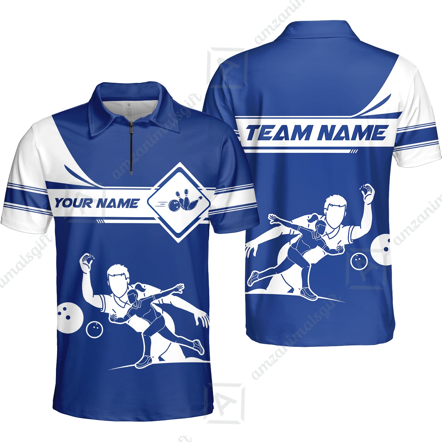 Customized Bowling Quarter-Zip Polo Shirt , Men And Women Playing Bowling Ball Quarter-Zip Polo Uniform Multicolor For Bowlers