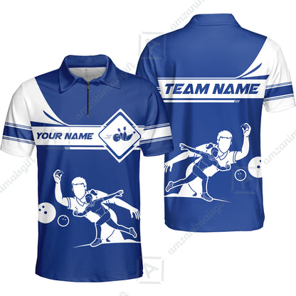 Customized Bowling Quarter-Zip Polo Shirt , Men And Women Playing Bowling Ball Quarter-Zip Polo Uniform Multicolor For Bowlers