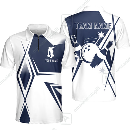 Custom Bowling Team Jersey, Bowling Player Jersey Multicolor Polo Quarter-Zip Shirts, Custom Bowling Uniforms Jerseys, Custom Name And Team Name