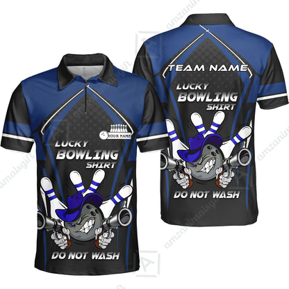 Customized Bowling Quarter-Zip Polo Shirt, Lucky Bowling Shirt Do Not Wash Bowling Ball Aiming Guns, Personalized Name Polo Shirt
