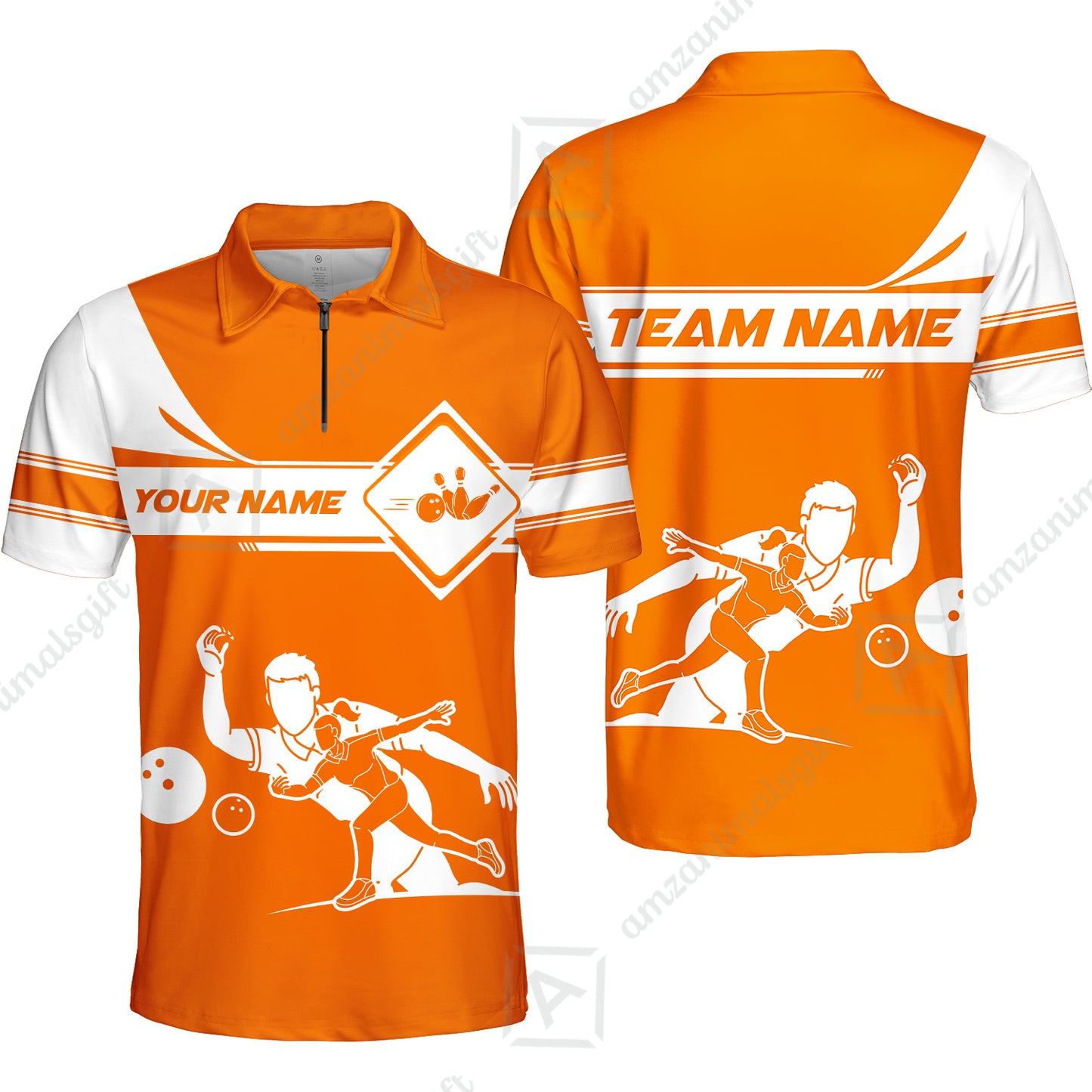 Customized Bowling Quarter-Zip Polo Shirt , Men And Women Playing Bowling Ball Quarter-Zip Polo Uniform Multicolor For Bowlers