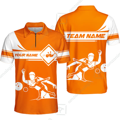 Customized Bowling Quarter-Zip Polo Shirt , Men And Women Playing Bowling Ball Quarter-Zip Polo Uniform Multicolor For Bowlers