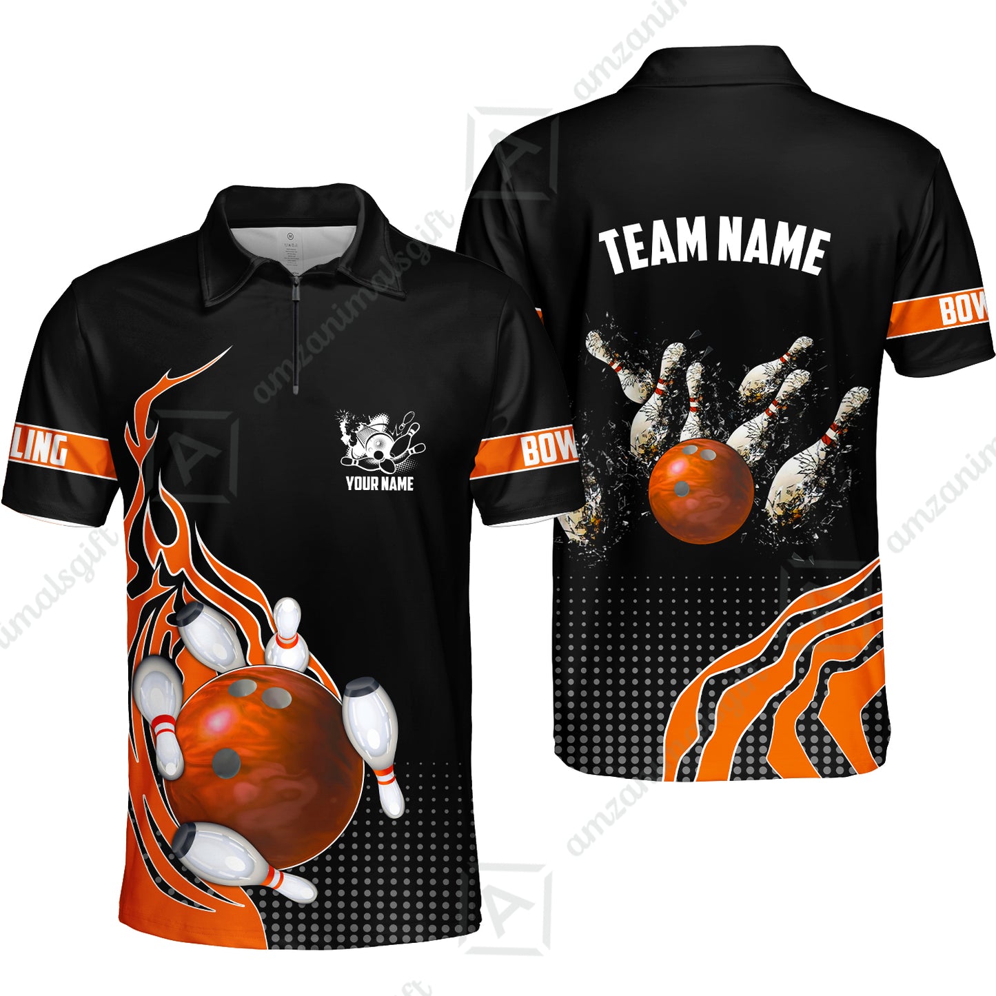 Customized Bowling Unisex Polo Shirt, Bowling And Breaking Pins Multicolor Option Customized Name And Team Name Polo Jerseys Shirts