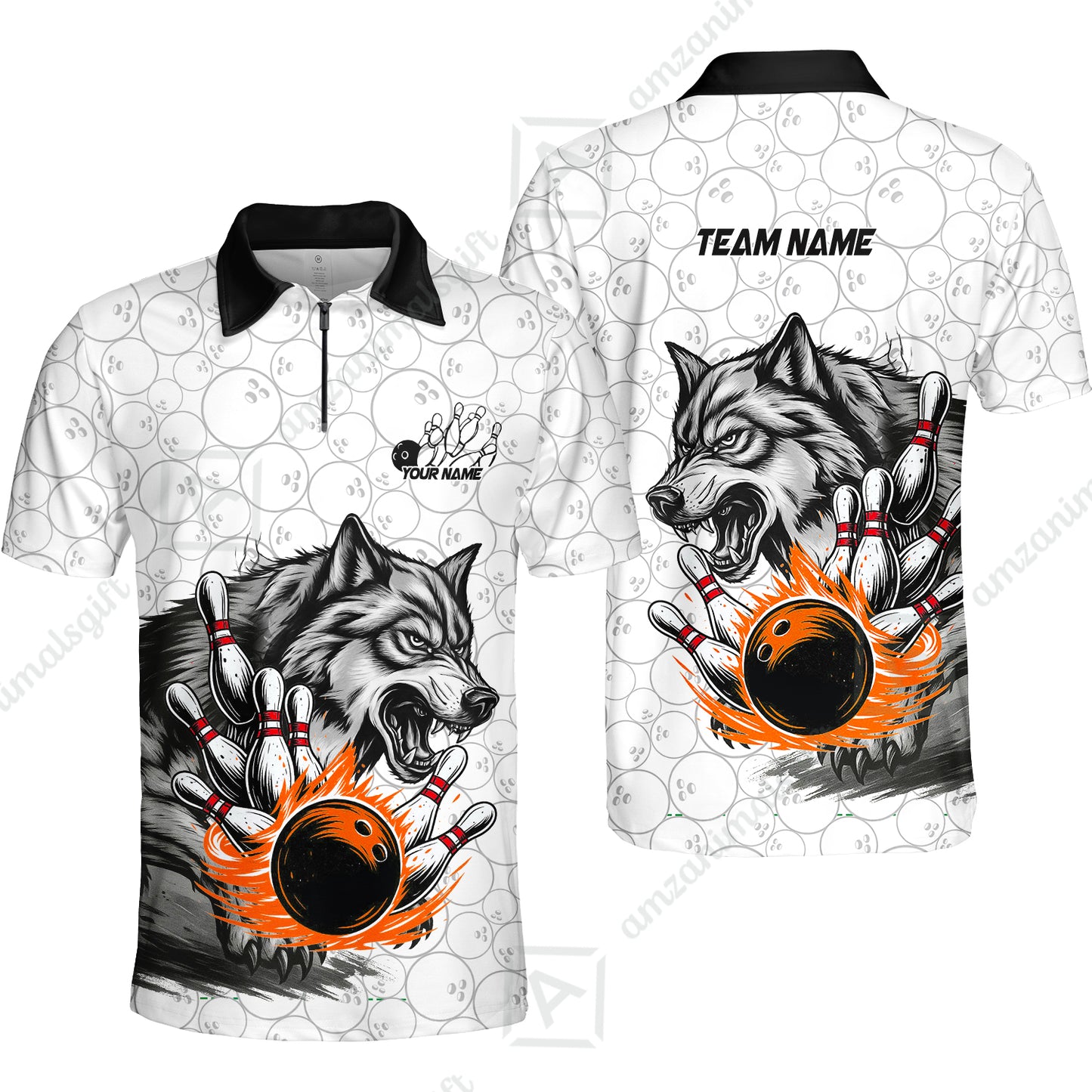 Custom Bowling Team Jersey, Wolf Strike Bowling Jersey Multicolor Polo Quarter-Zip Shirts, Custom Bowling Uniforms Jerseys