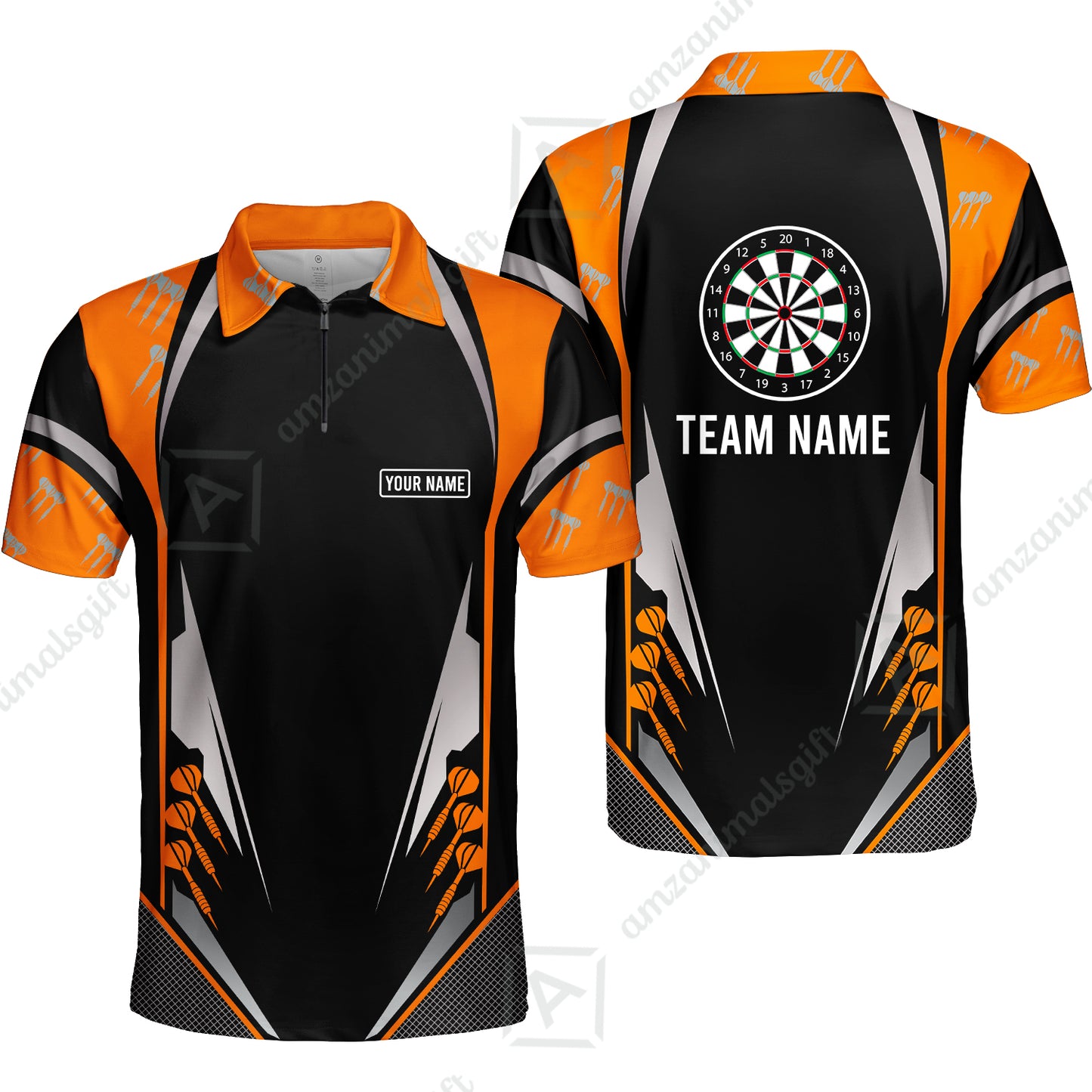 Customized Darts Team Quarter-Zip Polo Shirt, Dartboard Center Multicolor Option With Personalized Name And Team Name