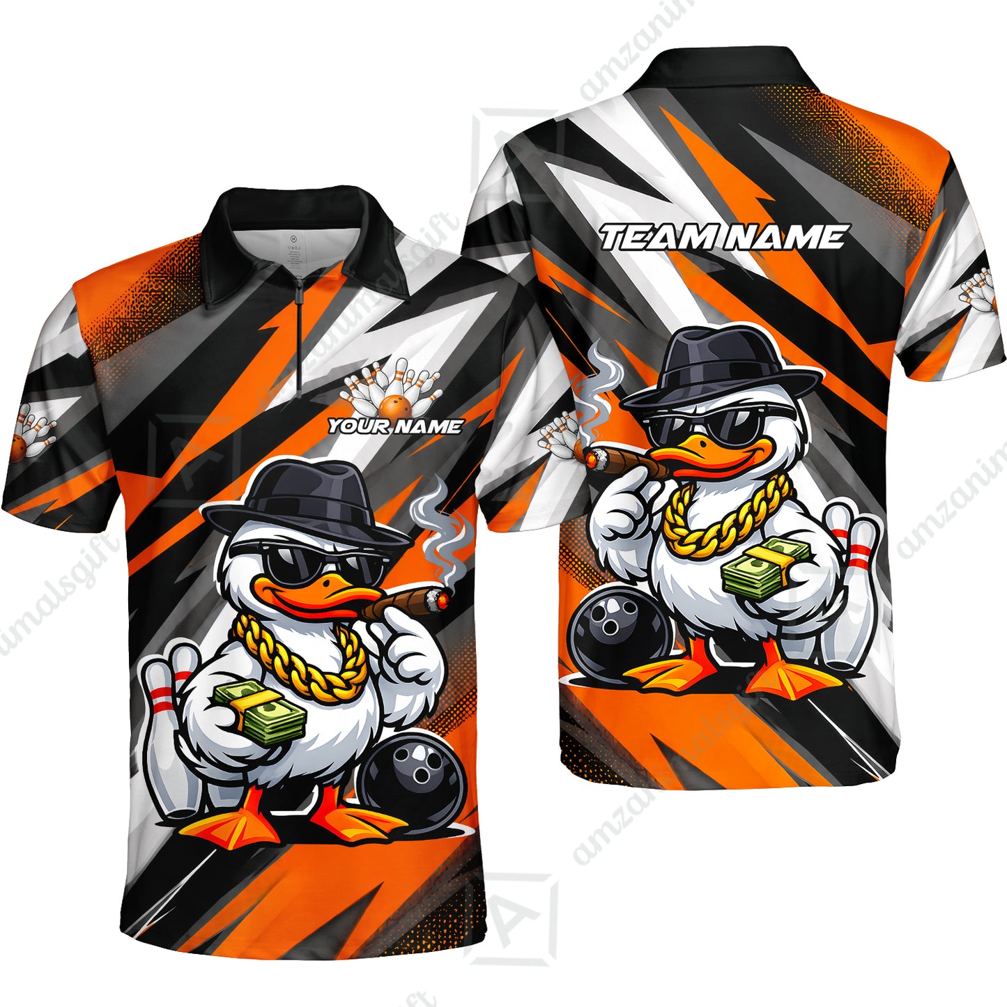 Custom Bowling Jersey Polo Shirt, Boss Hustle Duck Gangster Style, Custom Bowling Jersey Team Shirt For Players With Name and Team Name