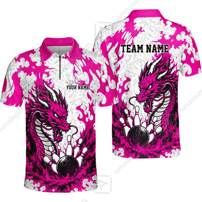 Custom Bowling Jersey Polo Shirt, Fierce Crimson Fire Dragon Strike, Custom Bowling Jersey Team Shirt For Players With Name and Team Name