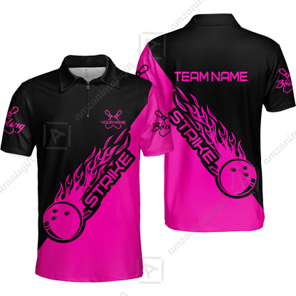 Customized Bowling Team Shirt, Bowling Strike Black And Pink Uniform Shirt, Perfect outfit For Bowlers, Bowling Team