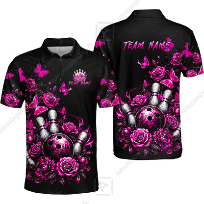 Custom Bowling Jersey Polo Shirt, Gothic Rose Bowling, Custom Bowling Jersey Team Shirt For Players With Name & Team Name