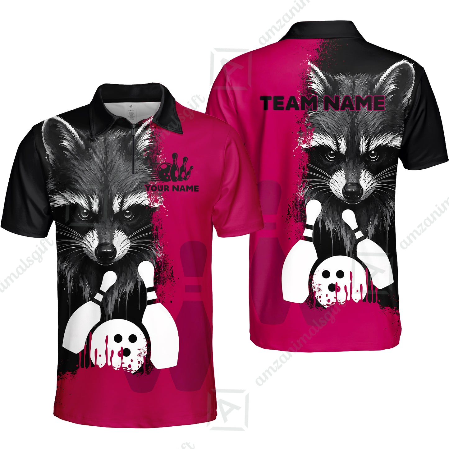 Custom Bowling Jersey Polo Shirt, Raccoon Bowling, Custom Bowling Jersey Team Shirt For Players With Name & Team Name
