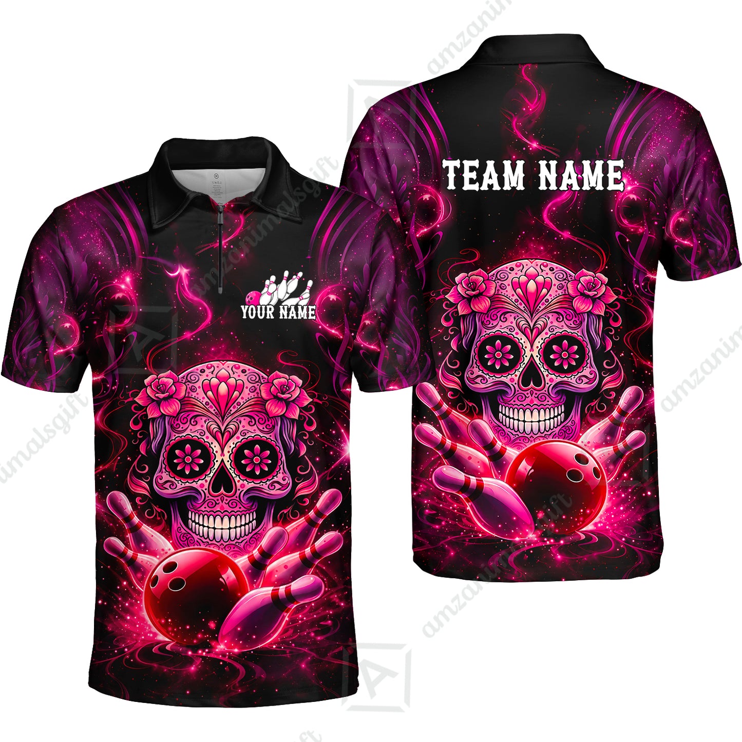 Customized Darts Team Jersey, Sugar Skull Bowler, Personalized Polo Shirt For Players With Name & Team Name