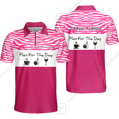 Custom Bowling Jersey Polo Shirt, Pink Zebra Pattern Bowling, Custom Bowling Jersey Team Shirt For Players With Name & Team Name