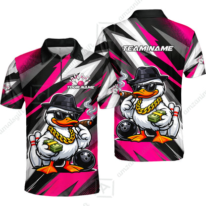 Custom Bowling Jersey Polo Shirt, Boss Hustle Duck Gangster Style, Custom Bowling Jersey Team Shirt For Players With Name and Team Name