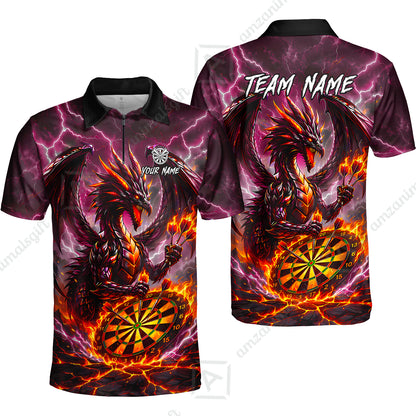Custom Darts Jersey Polo Shirt, Dragon Fire Darts, Custom Dart Jersey Team Shirt For Players With Name & Team Name