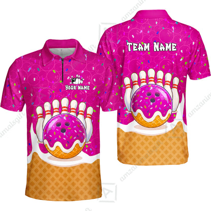 Custom Bowling Jersey Polo Shirt, Bowling Sprinkles Ice Cream Cone, Personalized Name & Team Name