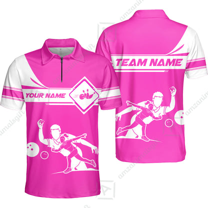 Customized Bowling Quarter-Zip Polo Shirt , Men And Women Playing Bowling Ball Quarter-Zip Polo Uniform Multicolor For Bowlers