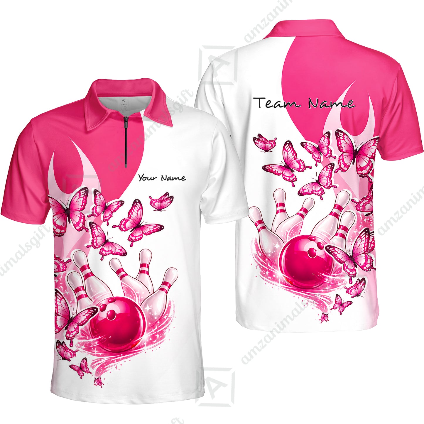 Custom Bowling Jersey Polo Shirt, Butterfly Strike, Personalized Name & Team Name
