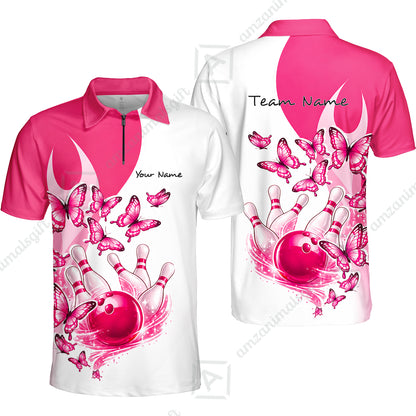 Custom Bowling Jersey Polo Shirt, Butterfly Strike, Personalized Name & Team Name