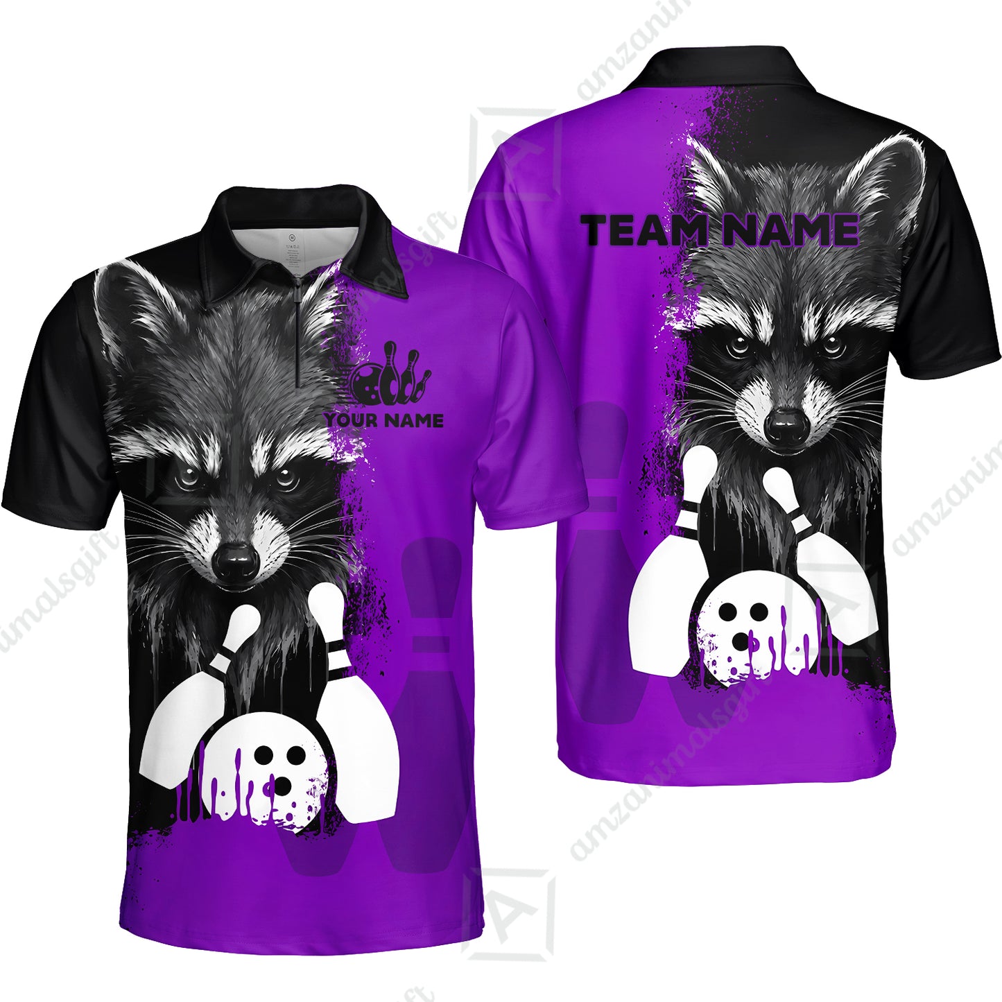 Custom Bowling Jersey Polo Shirt, Raccoon Bowling, Custom Bowling Jersey Team Shirt For Players With Name & Team Name