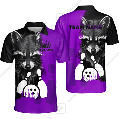 Custom Bowling Jersey Polo Shirt, Raccoon Bowling, Custom Bowling Jersey Team Shirt For Players With Name & Team Name