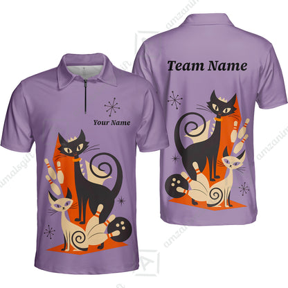 Custom Bowling Jersey Polo Shirt, Retro Cats, Custom Bowling Jersey Team Shirt For Players With Name & Team Name