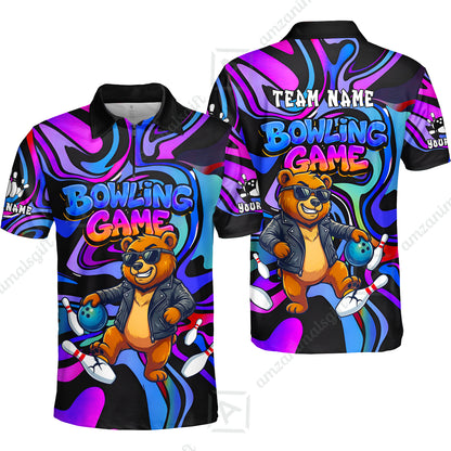 Custom Bowling Jersey Polo Shirt, Trippy Swirl Rocker Bear Graffiti Style, Custom Bowling Jersey Team Shirt For Players With Name & Team Name