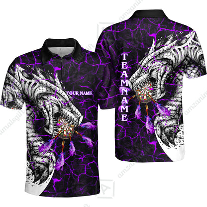 Customized Darts Team Quarter-Zip Polo Shirt, Darts And Dragon With Magma Personalized Zipper Polo Shirt For Darts Players